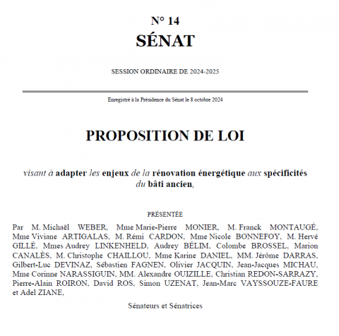 Proposition de loi Sénat 8 octobre 2024 Réno Bâti ancien